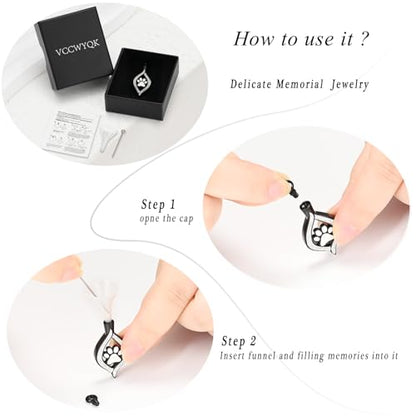 The Eye of My Heart Paw Print Urn Necklace for Ashes | stainless steel cremation jewelry, holds pet human ashes, paw print memorial urn pendant, leak-proof sealed design, unisex - color: Black