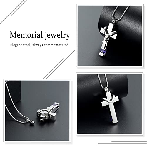 Forever in My Heart Birthstone Personalized Double Cross Urn Pendant Cremation Jewelry for Ashes Cross Ashes Keepsake - color: Silver-Purple