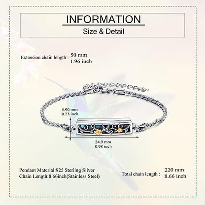 ONEFINITY Urn Bracelet for Ashes 925 Sterling Silver Abalone Shell Hummingbird/Dragonfly/Butterfly/Sunflower Cremation Jewelry for Ashes Keepsake Pendant Locket Bracelet for Women Mom - style: Abalone Hummingbird