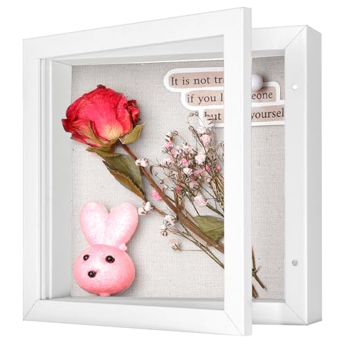 Califortree 5x5 Shadow Box Frame with Linen Back - Sturdy Rustic Memory Display Case of Flower, Pictures, Medals and More, White - color: White, size: 5x5