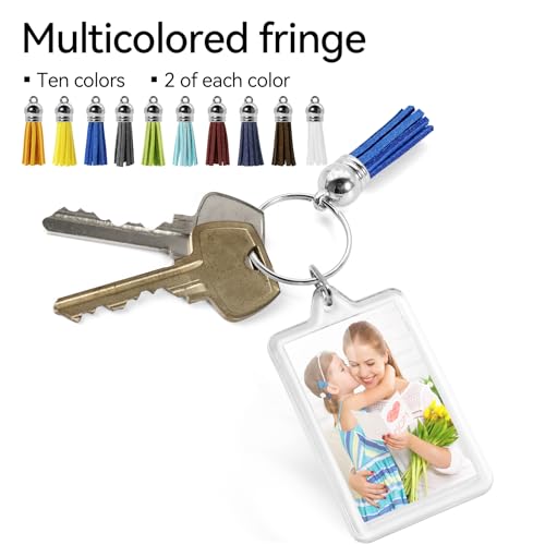 20 Set Acrylic Photo Keychain-Clear Picture Frame Keychain with Tassels - style: Rectangle