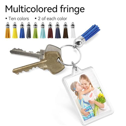 20 Set Acrylic Photo Keychain-Clear Picture Frame Keychain with Tassels - style: Rectangle