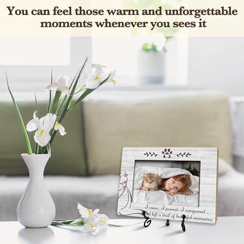 Cat Memorial Picture Frame, Cute Pet Wood Photo Frame With Stand, Cat Lover Gifts, Remembrance Sympathy Gifts for Loss of Cat, Left A Trail Of Beautiful Memories Frame -d05