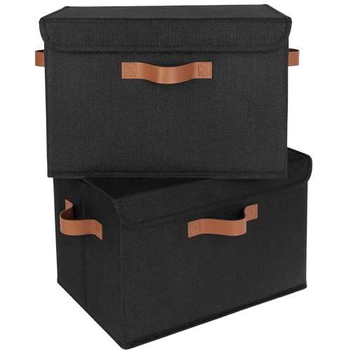 GRANNY SAYS Memory Keepsake Storage Box, Fabric Storage Bins with Lids | Flip-Top Lid, Collapsible, Stackable, 3 Handles, Ideal for Closet Clothes Blanket Toys, Large, Black, 2-Pack - color: Black, size: Large-2 Pack