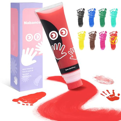 Nabance 2.54 fl oz Red Baby Hand and Footprint Friendly Paint, Dog Cat Paw Print Safe Paint, Non-Toxic Acid-Free, Safe Gentle for Home School Christmas New Year DIY Keepsake Stamp - color: Red