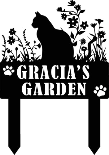 Custom Cat Garden Sign with Stake, Persnalized Metal Sign for Outdoor, Customized Metal Yard Decor, Patio Lawn Art, Custom Pet Name for Farmhouse, Housewarming Gift - color: STAKEDESING_09