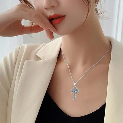 PROESS Cross Necklace for Women Men Sterling Silver Rose/Sunflower Cross Pendant Religious Jewelry Christmas Birthday Mothers' Day Gifts - color: 21-Turquoise Cross