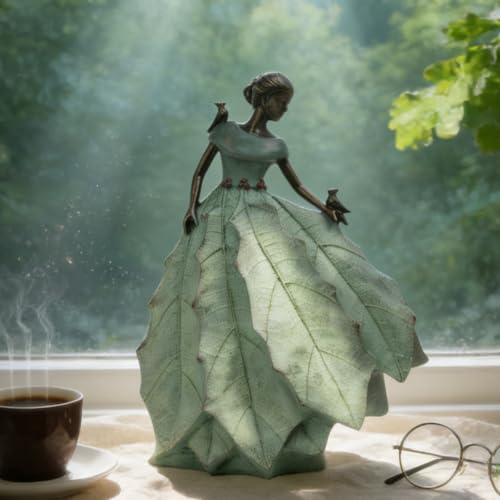 DiliComing Fairy Garden Statue Maiden Home Decor 14.5 Inch Table Decoration | Home Decoration, Outdoor Statue, Table Decor for Living Room, Bookshelf Decor, Resin Holly Leaves - color: Green