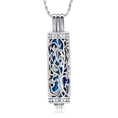 Imrsanl Cylinder Cremation Urn Necklace for Ashes of Loved One - color: Tree-Blue