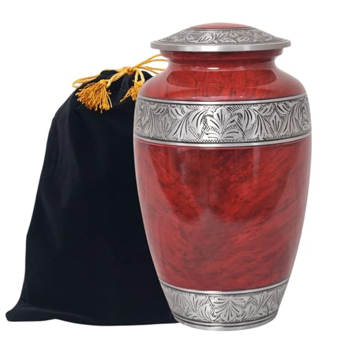 Urns for Human Ashes Adult Female, Burial Urns, Decorative Urns, Funeral Urns, Cremation Urns for Women and Men - Large, Red - Holds Up to 210 Cubic inches - color: Red, size: Large