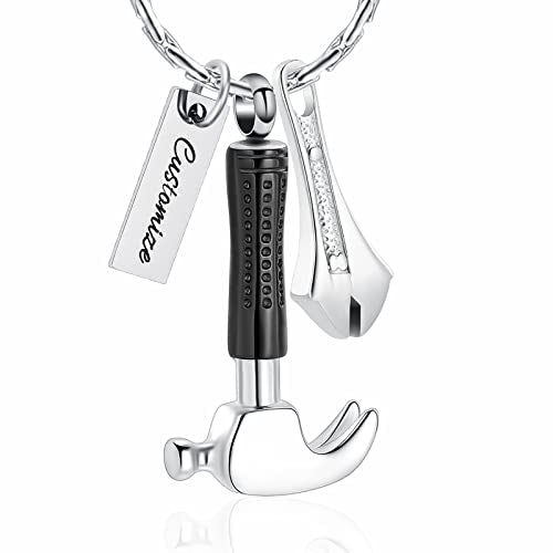 constantlife Hammer Wrench Urn Necklace for Ashes Cremation Memorial Pendant Stainless Steel Custom Keepsake Jewelry Gift for Women Men - color: Customize
