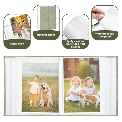Photo Album 4x6 100 Pockets, Linen Cover Top Loader Vertical, Slip-in Picture Grass Green Pockets Albums for Wedding, Family, Anniversary, Baby, Vacation - color: Grass Green, size: 100 Pockets