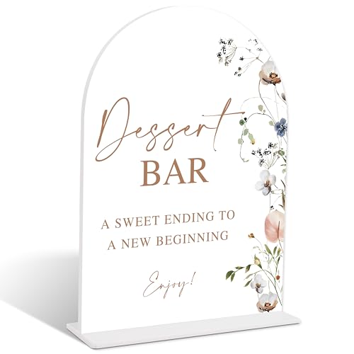 Boho Floral Dessert Bar Sign, Arch Acrylic Sign with Stand, Wedding Signage for Reception, Bridal Shower Table Decor, Engagement Party Decorations, Wedding Must Haves for Reception, 6x8 Inches, 06 - color: Dessert Bar Sign, 06