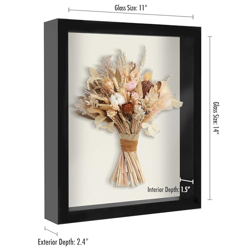 Americanflat 11x14 Shadow Box Frame with Shatter-Resistant Glass - Silhouette Collection - Large Shadow Box Display Case for Tabletop and Wall Display - Black with Soft Felt Back | Shatter-resistant glass, 1.5 inch interior depth, hangs vertical or horizo