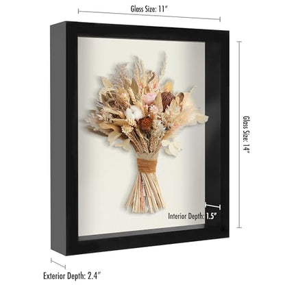 Americanflat 11x14 Shadow Box Frame with Shatter-Resistant Glass - Silhouette Collection - Large Shadow Box Display Case for Tabletop and Wall Display - Black with Soft Felt Back | Shatter-resistant glass, 1.5 inch interior depth, hangs vertical or horizo