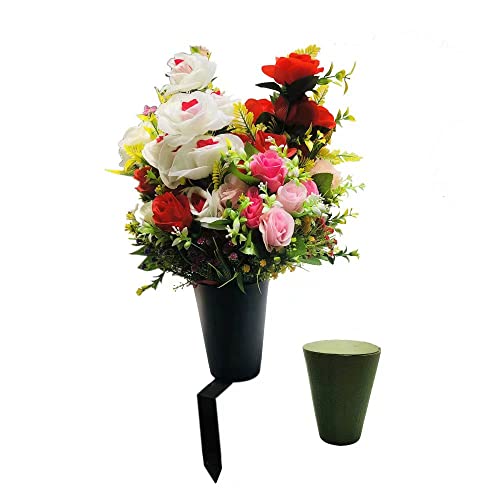 New Cemetery Vase with a Stake, Cemetery Flower Vase with Floral Foam, Black(Flowers are not Included) - style: Style L