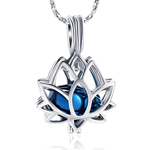 Imrsanl Cremation Jewelry for Ashes - Lotus Flower Ashes Pendant Necklace with Mini Keepsake Urn Memorial Ash Jewelry - color: Lotus-Blue