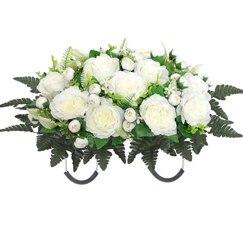 Wocst Grave Decorations for Cemetery Headstone Flower Saddle for Grave Decor Weatherproof,NO-Fading - color: White