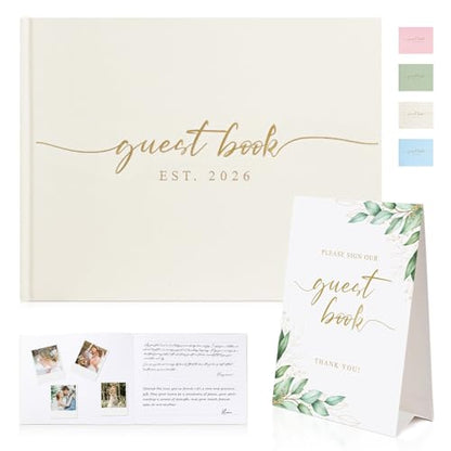 1DOT2 Wedding Guest Book, Personalized 2026 Year, Beige - color: Beige, size: With Year/2026