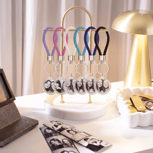 12 Pack Braid/Bow/Pearl Photo Frame Keychain Bulk | Braid/Bow/Pearl Keychain Bulk, Blank Photo Frame Keychain, DIY Charms Gift, Wedding Bridal Party Favor - style: Braid Leather