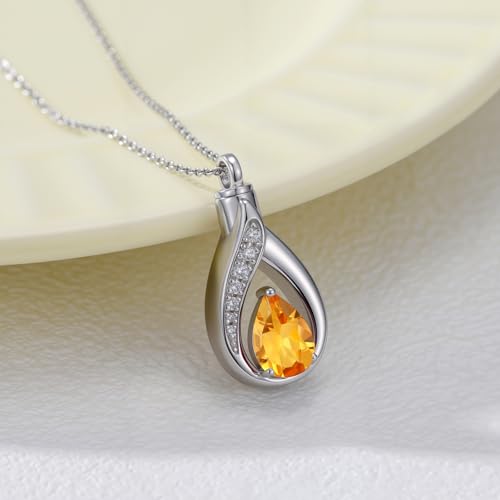Teardrop Urn Necklace for Ashes Birthstone Keepsake Pendant Cremation Jewelry for Ashes Memorial Jewelry Gifts for Loss of a Loved One for Women - style: Nov-Citrine