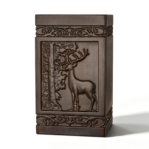 Dletay 6 Inches Urns for Human Ashes Wooden Decorative Cremation Urn for Adult Male Female Deer Memorial Ashes Keepsake Burial Box Funeral