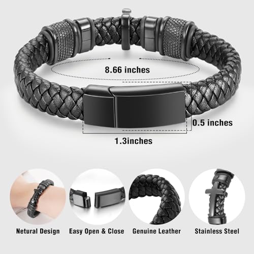 abooxiu Urn Bracelet for Ashes Leather Cremation Bracelet for Human Ashes Stainless Steel Ash Bracelets Memorial Cremation Jewelry Keepsake Bangle for Men - style: Custom-Black Cross