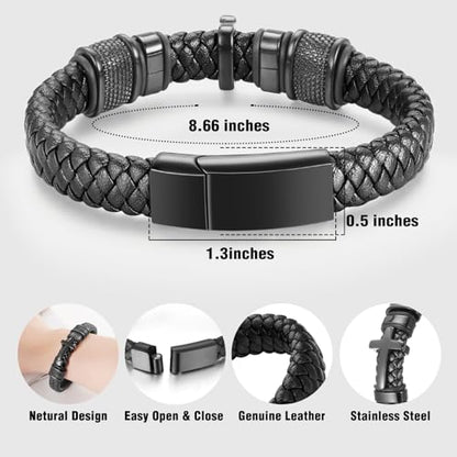 abooxiu Urn Bracelet for Ashes Leather Cremation Bracelet for Human Ashes Stainless Steel Ash Bracelets Memorial Cremation Jewelry Keepsake Bangle for Men - style: Custom-Black Cross