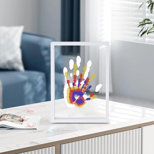 CHERRY CHEERS Family Handprint Kit, DIY Craft Keepsake Wooden Frame, Endless Gift Set, Non-Toxic Paints, Transparent Sheets (White) - color: White