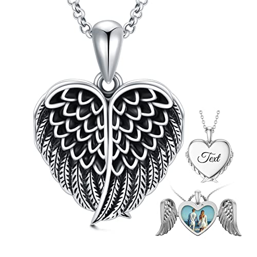 SOULMEET Angel Wing Heart Locket Necklace that Holds Picture Photo Locket Pendant You are My Angel Sterling Silver/Gold - style: A3-Angel wing locket+photo+text