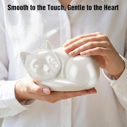 abooxiu Pet Urn for Cats Small Urn for Pet Ashes Sleeping Kitty Cat Urns for Ashes Pet Cremation Keepsake Funeral Urns Ceramic Mini Urns for Ashes Pet Memorial Sympathy Gifts for Loss of Cats