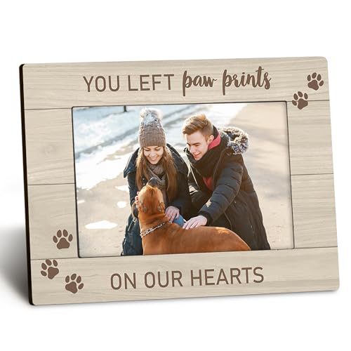 Pet Memorial 4x6 Picture Frame, Dog Cat Bereavement Remembrance Gifts, Sympathy Gifts for Loss Of Pet Dog Cat, You Left Pawprints on Our Hearts Picture Photo Frames for Desk Decor - color: color-3