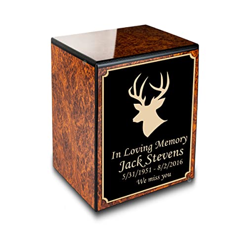 GetUrns Custom Deer Small Urn Box for Human Ashes I Personalized Wooden Keepsake Cremation Urn for Male or Female I Burl Wood Memorial Box I 40lbs - color: Deer