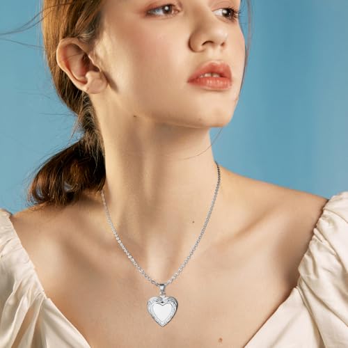 OIDEA Locket Necklace for Women: Gold Photo Lockets that Hold Picture Stainless Steel Necklace with Picture Inside Birthday Mothers Day Jewelry Gifts for Womens - color: heart - silver
