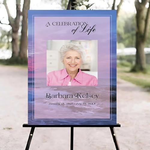 Pink Sunset Funeral Welcome Sign, Celebration of Life Welcome Sign, in Loving Memory Sign, Celebration of Life Funeral Sign, Celebration of Life Sign, Memorial Sign with Photo #Yn2 - color: Version #16