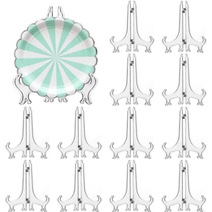 LonlyEagle 12 Pack 5 Inch Clear Plastic Easels or Stand/Plate Holders to Display Pictures or Other Items at Weddings, Plate Stands for Home Decoration, Birthdays, Tables - size: 5 inch