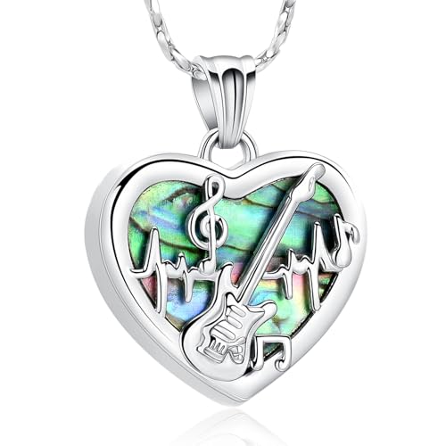 Imrsanl Guitar Pick Cremation Urn Necklace for Ashes - color: Heart-Silver