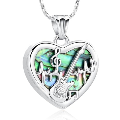 Imrsanl Guitar Pick Cremation Urn Necklace for Ashes - color: Heart-Silver