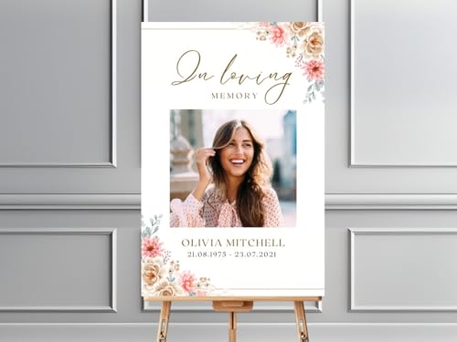 Funeral Welcome Sign Editable Womens In Loving Memory Funeral Sign With Photo Pink Flowers Funeral - color: Version #16