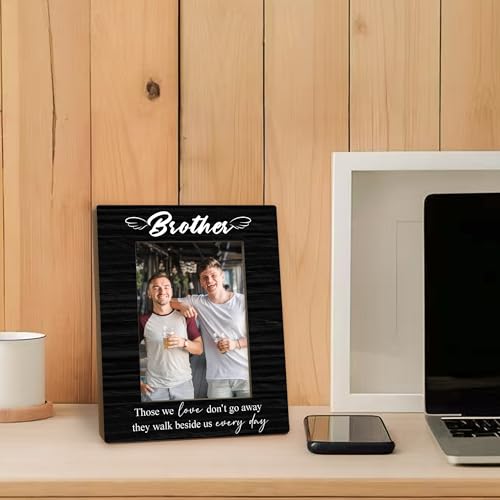Brother Memorial Gifts Picture Frame 5x7, In Loving Memory Photo Frame, Memorial Gifts for Loss of Brother, They Walk Beside us Every Day Sympathy Wooden Picture Photo Frames for Desk Decor
