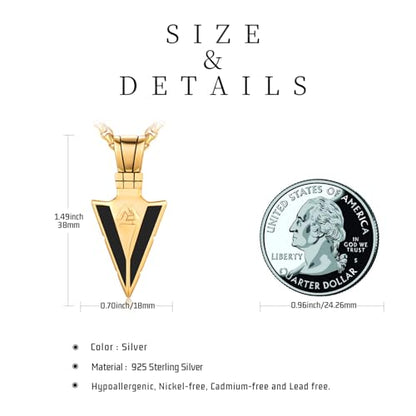 Arrowhead Necklace 925 Sterling Silver Arrow Pendant Necklace Jewelry Gifts for Men Women Lover - color: GOLD-A04