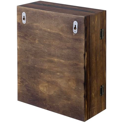 MyGift 11x14 Deep Shadow Box Frame with Cork Board Backing and Acrylic Paneled Cursive Hinged Door, Rustic Burnt Wood Wall Mounted Shadow Box Display Case Cabinet | Cursive Hinged Acrylic Door, Cork Backing, Deep Display Space, Burnt Wood Finish, Keepsake