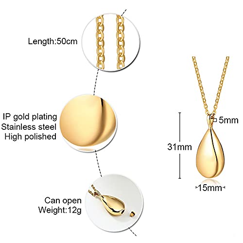 Jude Jewelers Stainless Steel Wate Drop Tear Shaped Memorial Keepsake Cremation Ash Urn Pendant Necklace - color: Gold