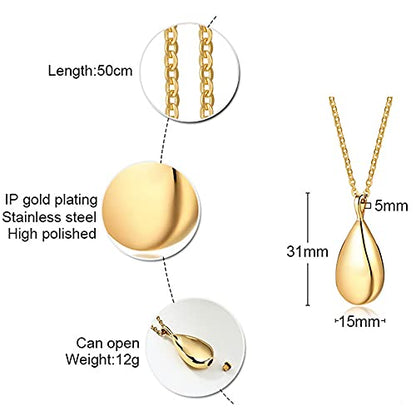 Jude Jewelers Stainless Steel Wate Drop Tear Shaped Memorial Keepsake Cremation Ash Urn Pendant Necklace - color: Gold