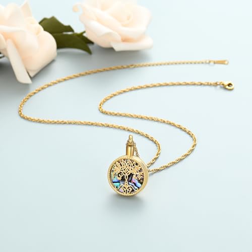 shajwo Cremation Jewelry Tree of Life Urn Ashes Necklace for Women Men Abalone shell Ash Pendant Keepsake Memorial Jewelry of Loved One - color: Gold
