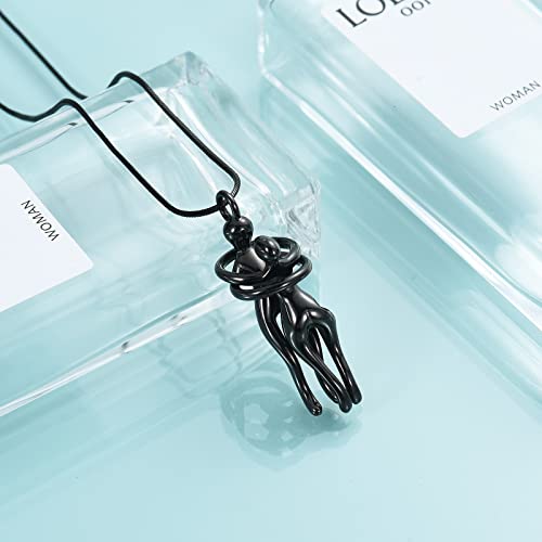 Cremation Jewelry with Angel Lady Stainless Steel Urn Necklace Pendant Memorial Ashes Keepsake for Women Girls, Filling Kit Included - color: Couple-Black