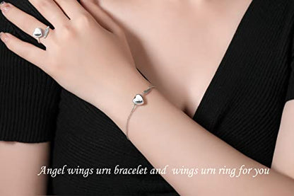 ZOEXUE Infinity/Tree of Life/Rose/Angel Wings/Heart Urn Bracelet for Ashes 925 Sterling Silver Cremation Bracelet for Ashes Keepsake Ashes Urns Jewelry Women Loved Ones - style: Angel wings urn bracelet