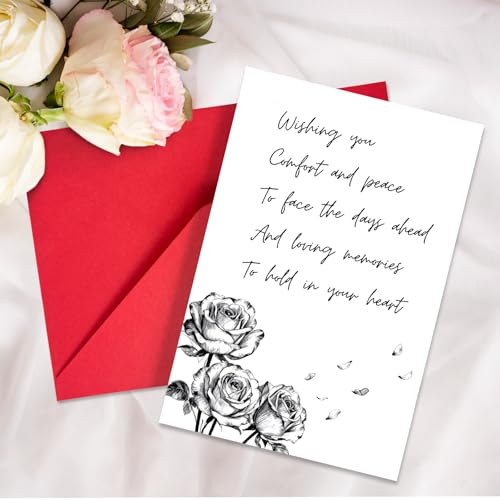 Rose Sympathy Card for Loss of Loved One, Blank Inside | 300 GSM rose sympathy card with a blank inside and red envelope, designed to offer comfort after the loss of a loved one - color: Luxury