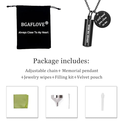 Cremation Cylinder Necklace for Ashes Stainless Steel Urn Locket Pendant Ashes Holder Memorial Jewelry - With Me Always - color: Black