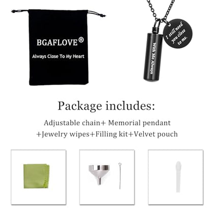 Cremation Cylinder Necklace for Ashes Stainless Steel Urn Locket Pendant Ashes Holder Memorial Jewelry - With Me Always - color: Black